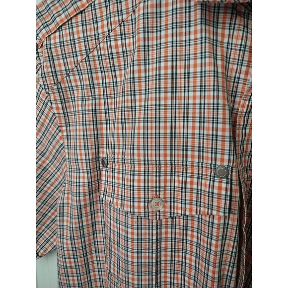 Sean John Orange Black Plaid Collared Button Short Sleeve Shirt. Size M - Picture 2 of 11